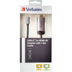 Verbatim 49144 USB-C į HDMI 4K Adapteris, USB 3.1 GEN 1, HDMI 4K (60Hz), 1.5 m kabelis, Pilka/Juoda