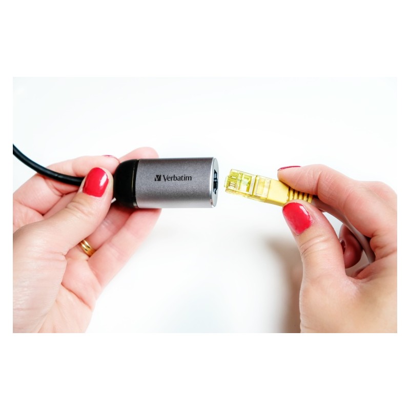 Verbatim 49146 USB-C to Gigabit Ethernet Adapteris, USB 3.1 GEN 1, Gigabit Ethernet, Pilka/Juoda