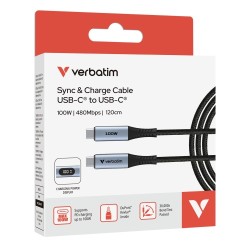 Verbatim 31848 Sync & Charge Kabelis USB-C į USB-C 100W 480Mbps 120cm, Power Display, Pilka/Juoda