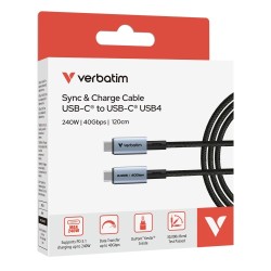 Verbatim 31847 Sync & Charge Kabelis USB-C į USB-C 240W 40Gbps 120cm, Pilka/Juoda
