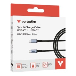 Verbatim 31846 Sync & Charge Kabelis USB-C į USB-C 100W 480Mbps 120cm, Pilka/Juoda