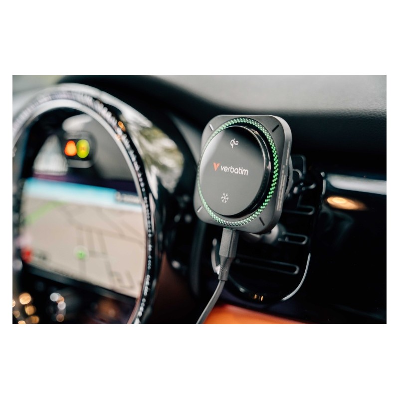 Verbatim 31860 Charge 'n' Drive Qi2 Magnetinis belaidis automobilinis įkroviklis, RGB, Juoda