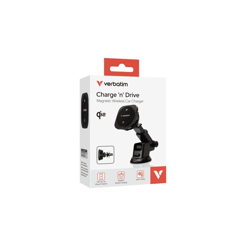 Verbatim 31861 Charge 'n' Drive Qi2 Magnetinis belaidis automobilinis įkroviklis, Juoda