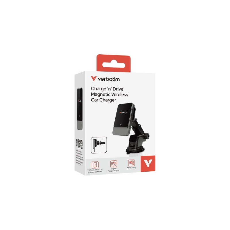 Verbatim 31862 Charge 'n' Qi Drive Magnetinis belaidis automobilinis įkroviklis, RGB, Pilka/Juoda