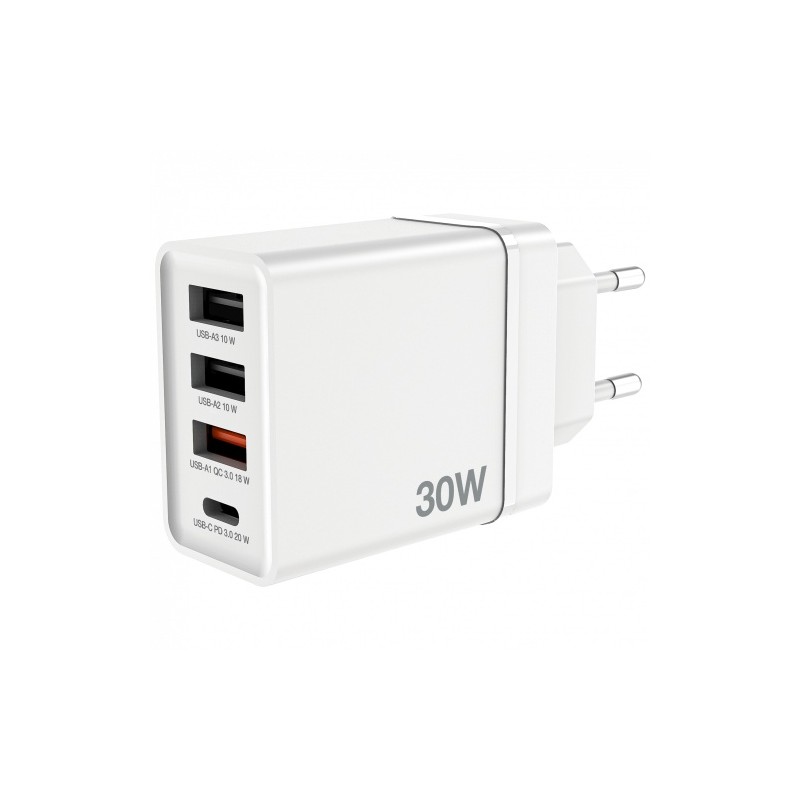 Verbatim 49701 USB Įkroviklis 30W 4-Port USB-A, USB-C, EU Plug, Balta
