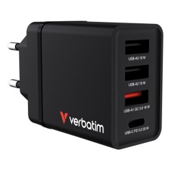 Verbatim 49700 USB Įkroviklis 30W 4-Port USB-A, USB-C, EU Plug, Juoda