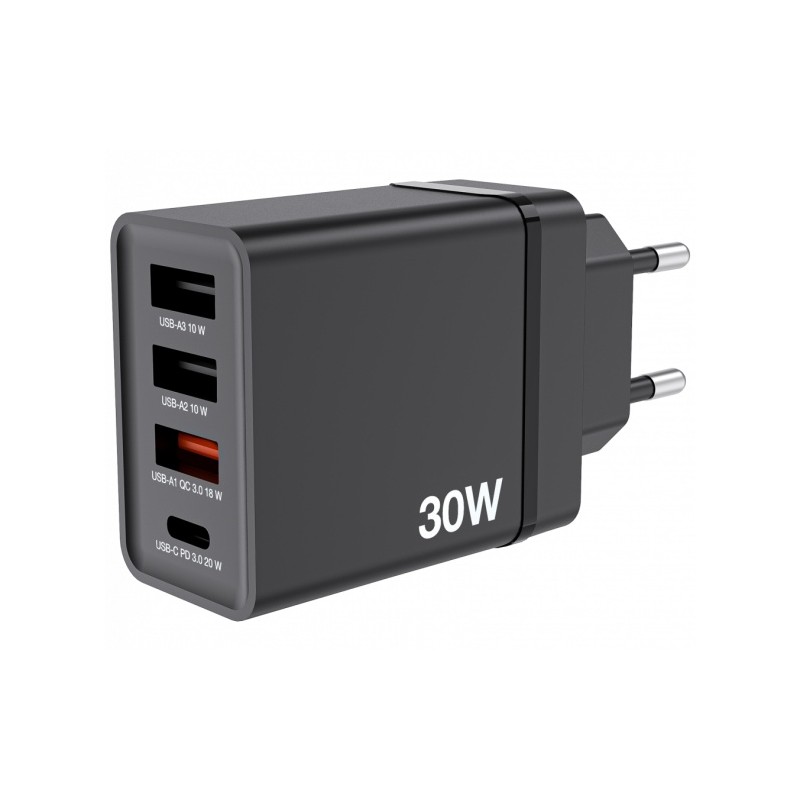 Verbatim 49700 USB Įkroviklis 30W 4-Port USB-A, USB-C, EU Plug, Juoda