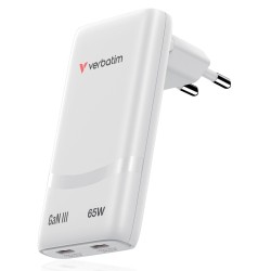 Verbatim 32355 Fold 'n' Go GaN Įkroviklis 65W 2-Port, USB-C, EU Plug, Balta