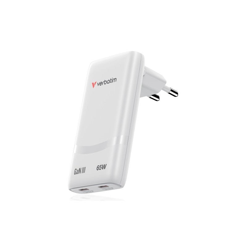 Verbatim 32355 Fold 'n' Go GaN Įkroviklis 65W 2-Port, USB-C, EU Plug, Balta