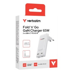 Verbatim 32355 Fold 'n' Go GaN Įkroviklis 65W 2-Port, USB-C, EU Plug, Balta
