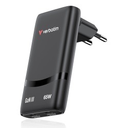 Verbatim 32354 Fold 'n' Go GaN Įkroviklis 65W 2-Port, USB-C, EU Plug, Juoda