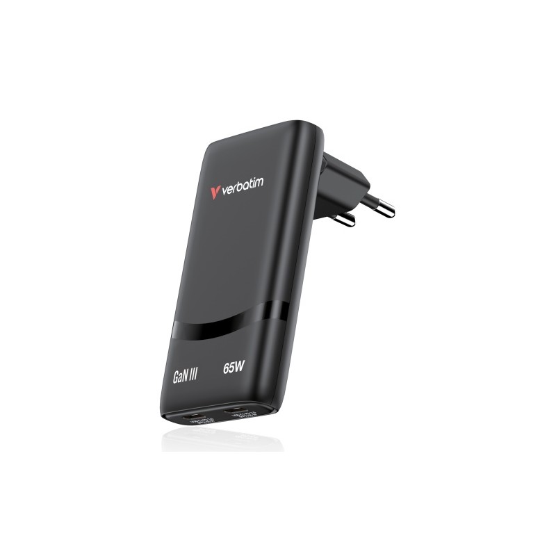 Verbatim 32354 Fold 'n' Go GaN Įkroviklis 65W 2-Port, USB-C, EU Plug, Juoda