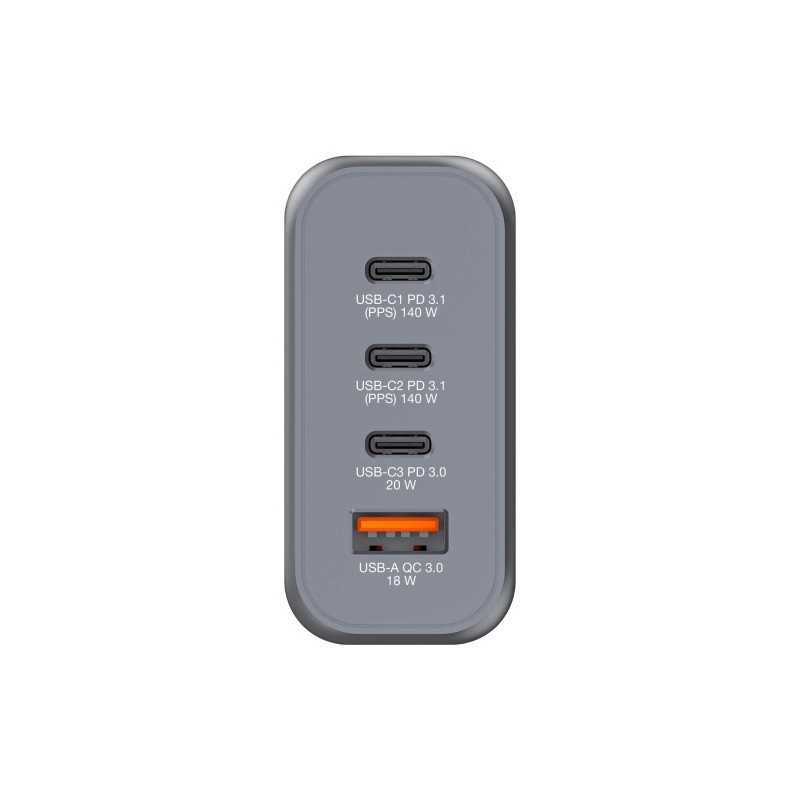 Verbatim 32203 GaN Įkroviklis 140W 4-Port, USB-A/USB-C, EU/UK/US Plug, Pilka/Juoda