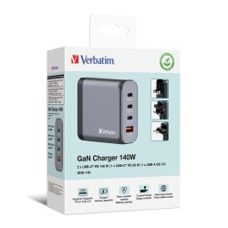 Verbatim 32203 GaN Įkroviklis 140W 4-Port, USB-A/USB-C, EU/UK/US Plug, Pilka/Juoda