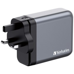 Verbatim 32203 GaN Įkroviklis 140W 4-Port, USB-A/USB-C, EU/UK/US Plug, Pilka/Juoda