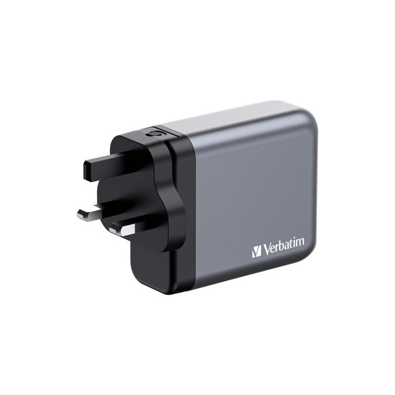 Verbatim 32203 GaN Įkroviklis 140W 4-Port, USB-A/USB-C, EU/UK/US Plug, Pilka/Juoda