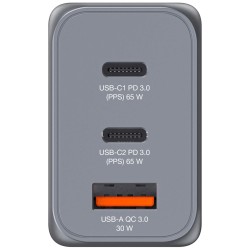 Verbatim 32201 GaN Įkroviklis 65W 3-Port, USB-A/USB-C, EU/UK/US Plug, Pilka/Juoda