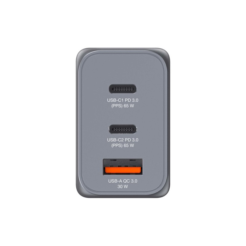 Verbatim 32201 GaN Įkroviklis 65W 3-Port, USB-A/USB-C, EU/UK/US Plug, Pilka/Juoda