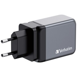 Verbatim 32201 GaN Įkroviklis 65W 3-Port, USB-A/USB-C, EU/UK/US Plug, Pilka/Juoda