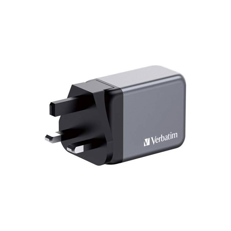Verbatim 32201 GaN Įkroviklis 65W 3-Port, USB-A/USB-C, EU/UK/US Plug, Pilka/Juoda