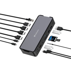 Verbatim 32171 CDS-15 USB-C Pro Jungčių stotelė 15 Ports, Pilka/Juoda