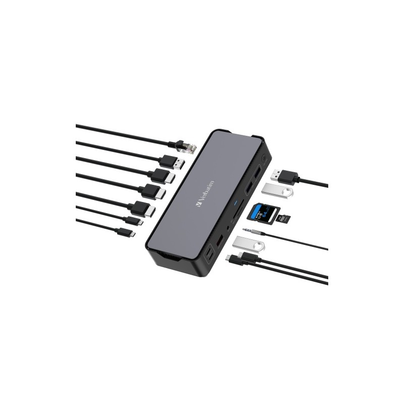 Verbatim 32171 CDS-15 USB-C Pro Jungčių stotelė 15 Ports, Pilka/Juoda