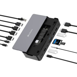 Verbatim 32174 CDS-15SSD USB-C Pro Jungčių stotelė 15 Ports, 256GB SSD, Pilka/Juoda