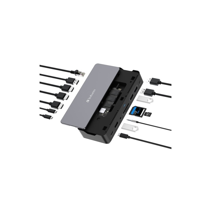 Verbatim 32174 CDS-15SSD USB-C Pro Jungčių stotelė 15 Ports, 256GB SSD, Pilka/Juoda