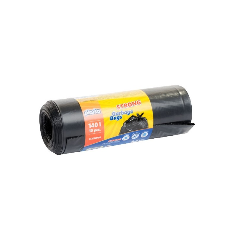Šiukšlių maišai Plasta, 140 L, 10 vnt, 40 µm, Juoda