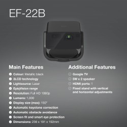Epson EF-22B Projektorius 3LCD FHD 1920x1080, 500 ANSI lumens, USB, Juoda
