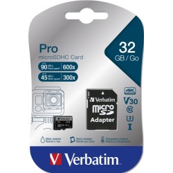 Verbatim 47041 Pro U3 Micro SDXC Atminties kortelė 32GB + microSD į SD Adapteris