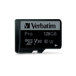 Verbatim 47044 Pro U3 Micro SDXC Atminties kortelė 128GB + microSD į SD Adapteris