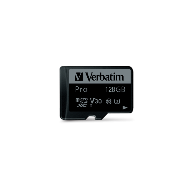 Verbatim 47044 Pro U3 Micro SDXC Atminties kortelė 128GB + microSD į SD Adapteris