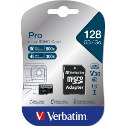Verbatim 47044 Pro U3 Micro SDXC Atminties kortelė 128GB + microSD į SD Adapteris