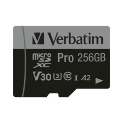 Verbatim 47045 Pro U3 Micro SDXC Atminties kortelė 256GB + microSD į SD Adapteris