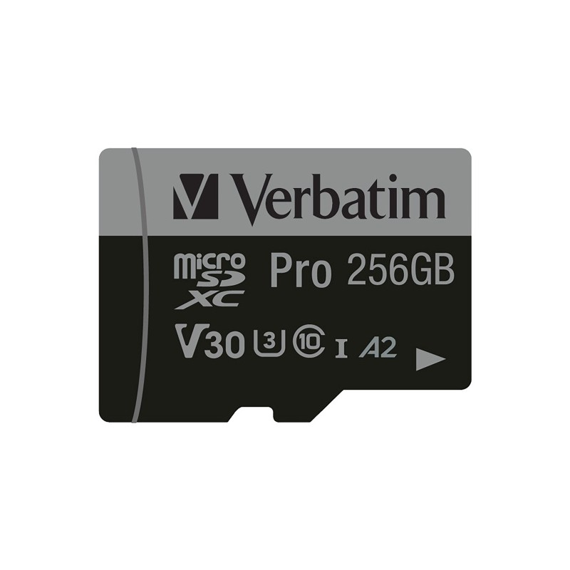 Verbatim 47045 Pro U3 Micro SDXC Atminties kortelė 256GB + microSD į SD Adapteris