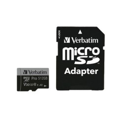 Verbatim 47046 Pro U3 Micro SDXC Atminties kortelė 512GB + microSD į SD Adapteris