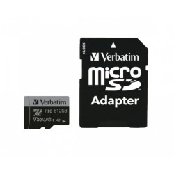 Verbatim 47046 Pro U3 Micro SDXC Atminties kortelė 512GB + microSD į SD Adapteris