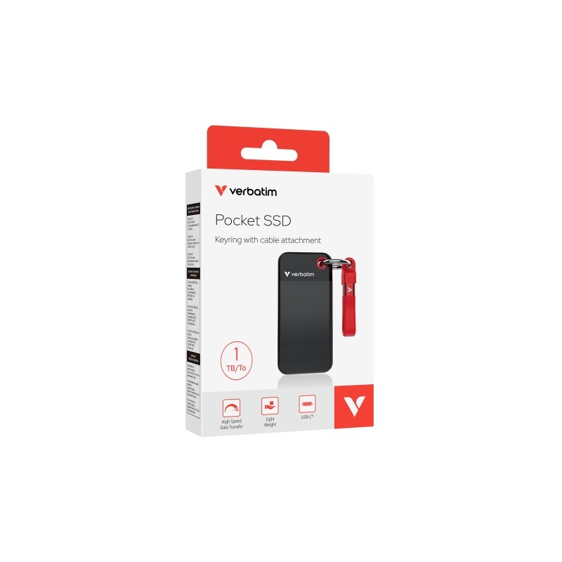 Verbatim 32192 Išorinis SSD diskas 1TB, USB-C 3.2 Gen 2, M.2, iki 1000MB/s, Juoda/Raudona