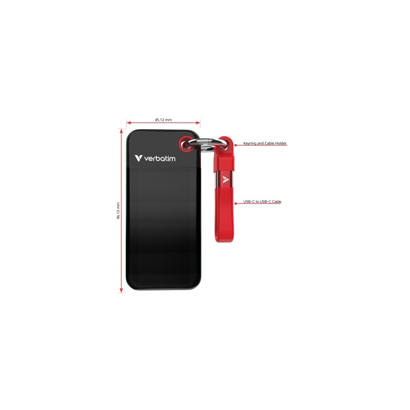 Verbatim 32192 Išorinis SSD diskas 1TB, USB-C 3.2 Gen 2, M.2, iki 1000MB/s, Juoda/Raudona