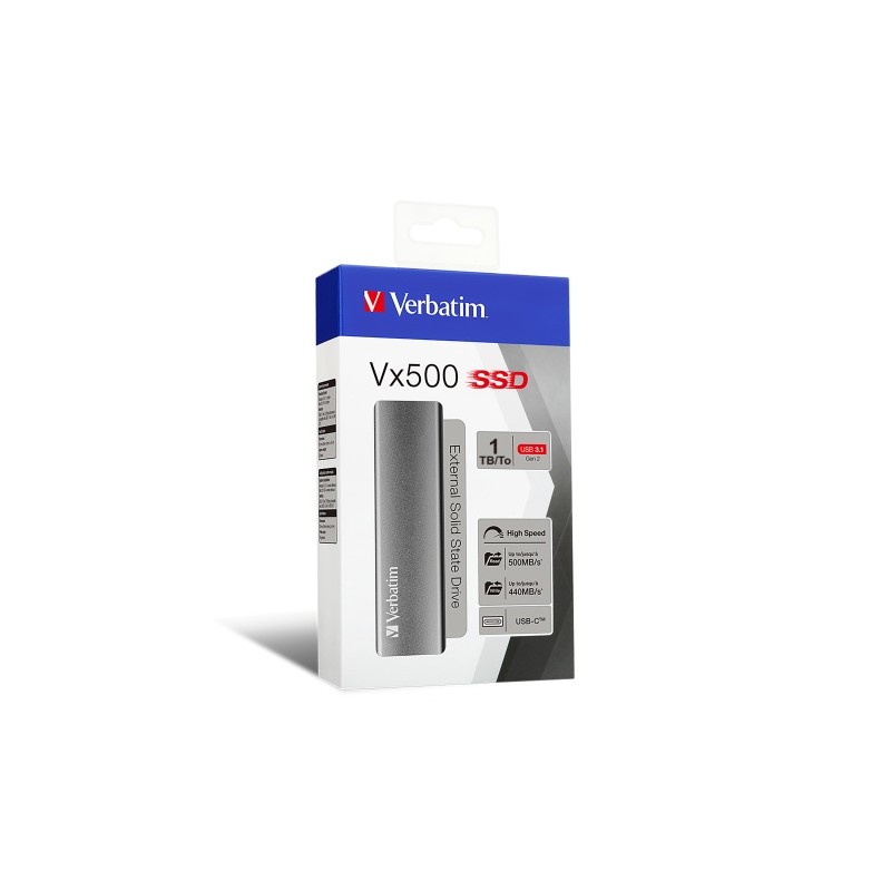 Verbatim 47444 Vx500 Išorinis SSD diskas 1TB, USB-C 3.2 Gen 2, Silver