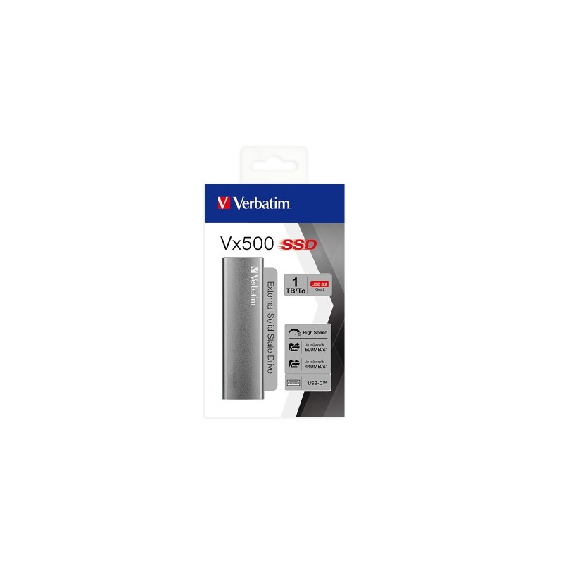 Verbatim 47444 Vx500 Išorinis SSD diskas 1TB, USB-C 3.2 Gen 2, Silver