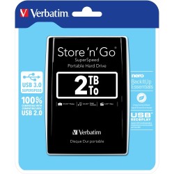 Verbatim 53177 Store 'n' Go USB 3.0 Išorinis kietasis diskas HDD 2TB, iki 4800 Mbit/s 5400rpm, Juoda