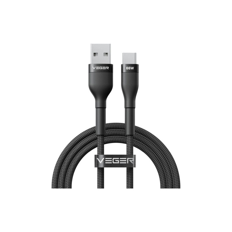 Veger Kabelis USB-A to USB-C PD 11V 6A 66W AC04 1.2m, Juoda