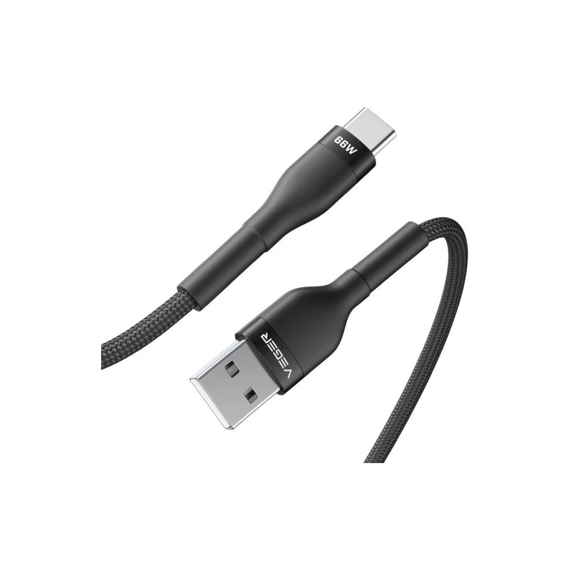 Veger Kabelis USB-A to USB-C PD 11V 6A 66W AC04 1.2m, Juoda