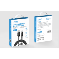 Veger Kabelis USB-A to USB-C PD 11V 6A 66W AC04 1.2m, Juoda