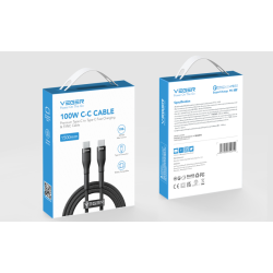 Veger Kabelis USB-C to USB-C PD 20V 5A 100W CC05 1.5m, Juoda