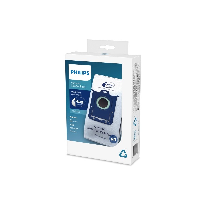 Philips s-bag Classic Long Performance (4-pack) FC8021/03 Universalūs dulkių siurblių maišeliai