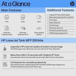 HP LaserJet Tank MFP 2604DW Spausdintuvas lazerinis nespalvotas MFP A4 22 ppm USB Wi-Fi Ethernet LAN