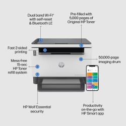 HP LaserJet Tank MFP 2604DW Spausdintuvas lazerinis nespalvotas MFP A4 22 ppm USB Wi-Fi Ethernet LAN